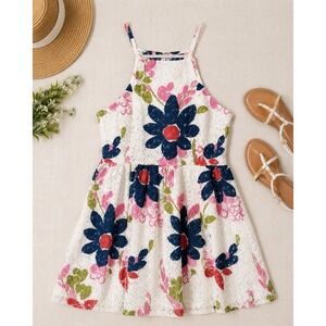 Trina Turk Petaluma Dress Retro Lace Halter Dress White Pink Blue Size 12 NWT